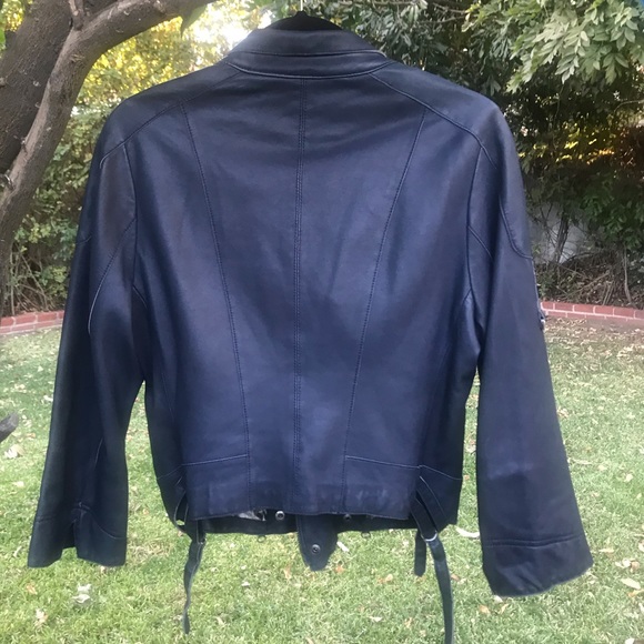 Line Navy Blue Lambskin Cropped Jacket, Size L - Picture 10 of 12